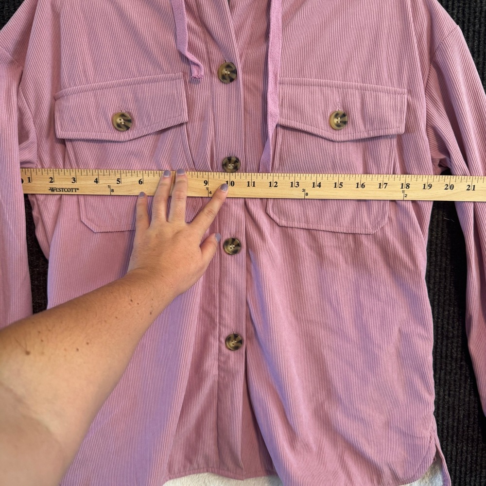 Identity Corduroy Shacket Women XS Pink Faux Fur Lined Hooded Button Front - Picture 6 of 7